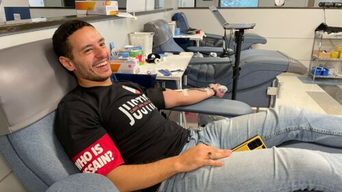 man giving blood